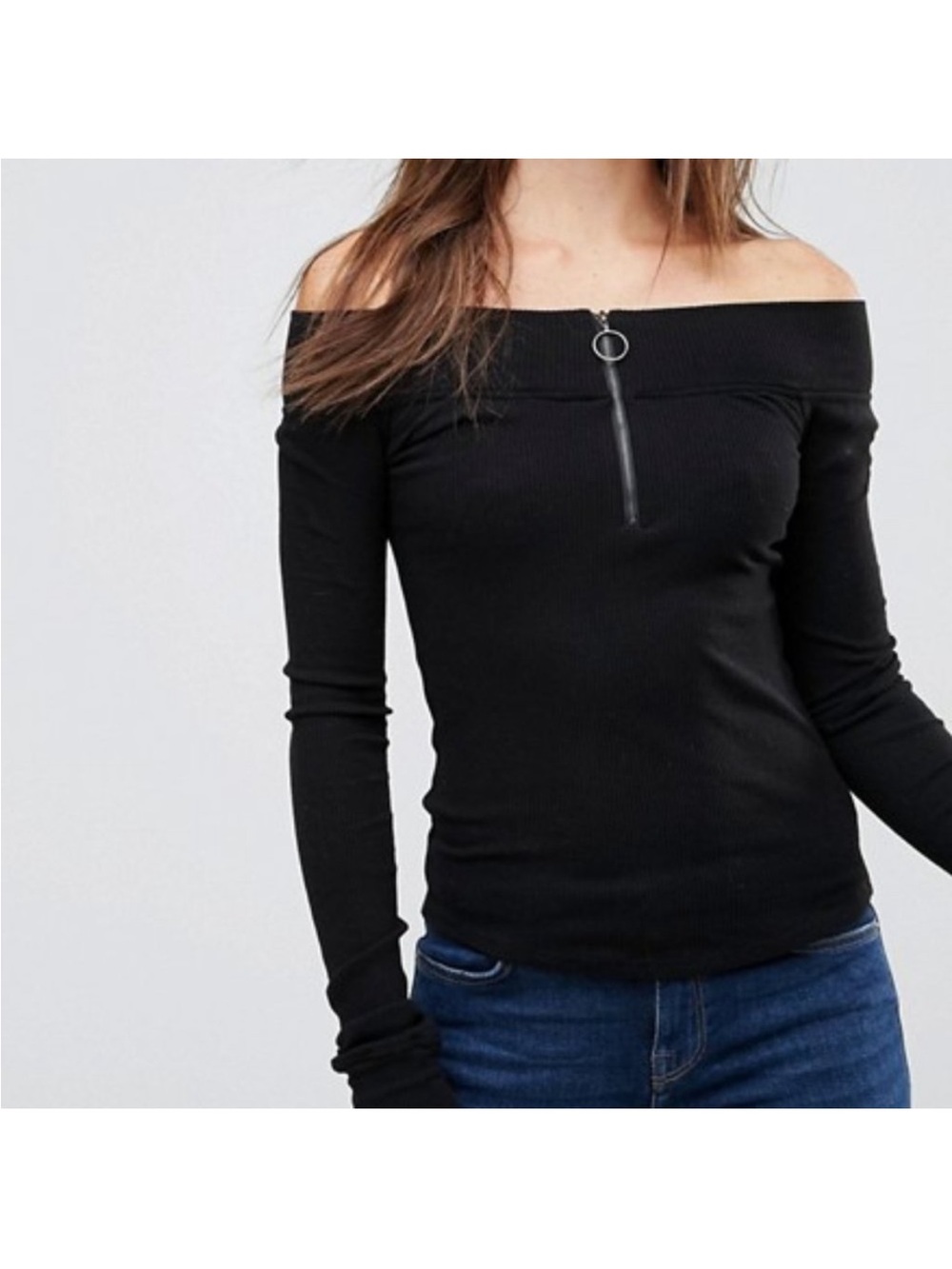 Free People Zip To It Off Shoulder Top